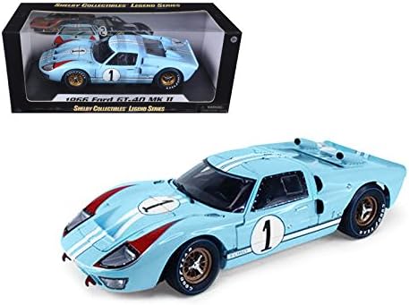Shelby Collectibles 1966 GT 40 MK II RHD (volante a la derecha) #1 Millas azul claro – Hulme Le Mans 118 modelo de automóvil fundido a presión