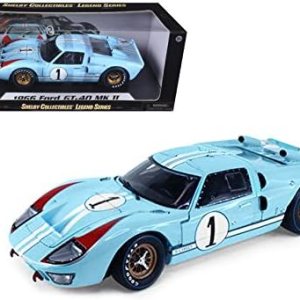 Shelby Collectibles 1966 GT 40 MK II RHD (volante a la derecha) #1 Millas azul claro – Hulme Le Mans 118 modelo de automóvil fundido a presión Shelby Collectibles 1966 GT 40 MK II RHD (volante a la derecha) #1 Millas azul claro – Hulme Le Mans 118 modelo de automóvil fundido a presión