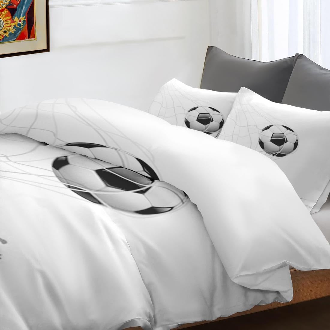 Juego de funda de edredón, juego de ropa de cama de fútbol verde y azul para decoración de dormitorio de niños y adultos, juego de funda de edredón