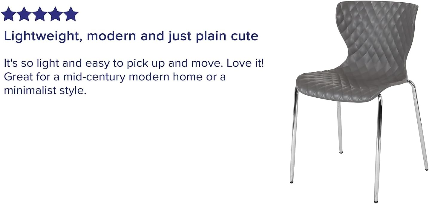 Flash Furniture Lowell Silla apilable de plástico gris con diseño contemporáneo