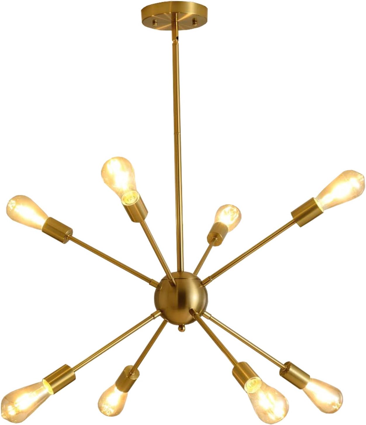 SUSVQLXG Candelabros Sputnik dorados de 8 luces modernas con base E26, lámpara de techo vintage ajustable para cocina, comedor, sala de estar,