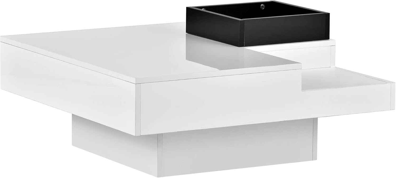 Harper & Bright Designs Mesa auxiliar de cóctel con luces LED de 16 colores, mesa de centro cuadrada de alto brillo UV, mesa central para sala de