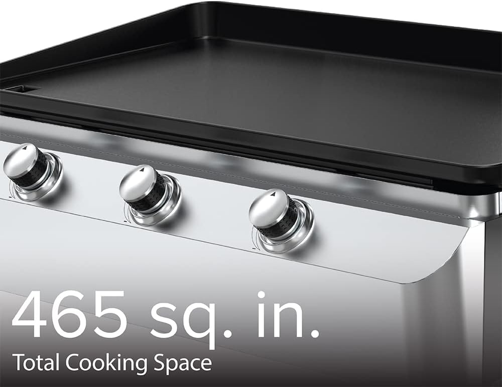 Nexgrill Plancha plana de 3 quemadores, 465 pulgadas cuadradas., perfecta para acampar, cocinar al aire libre, patio, plancha de acero inoxidable