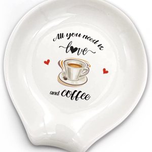 WHING Farmhouse Kitchen – Soporte para cuchara de té de cerámica blanca para café, todo lo que necesitamos es amor y café, decoración de estación de WHING Farmhouse Kitchen – Soporte para cuchara de té de cerámica blanca para café, todo lo que necesitamos es amor y café, decoración de estación de