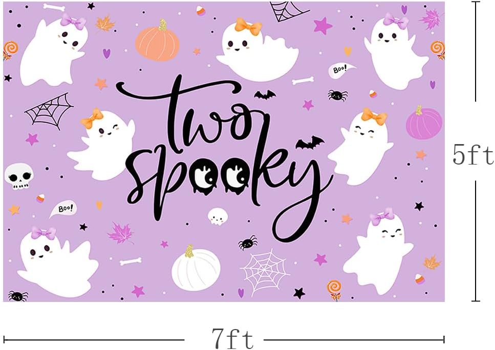 MEHOFOND Telón de fondo de feliz cumpleaños de Halloween de 7 x 5 pies para niños, 2 segundo cumpleaños, Little Boo is Turrning dos suministros de