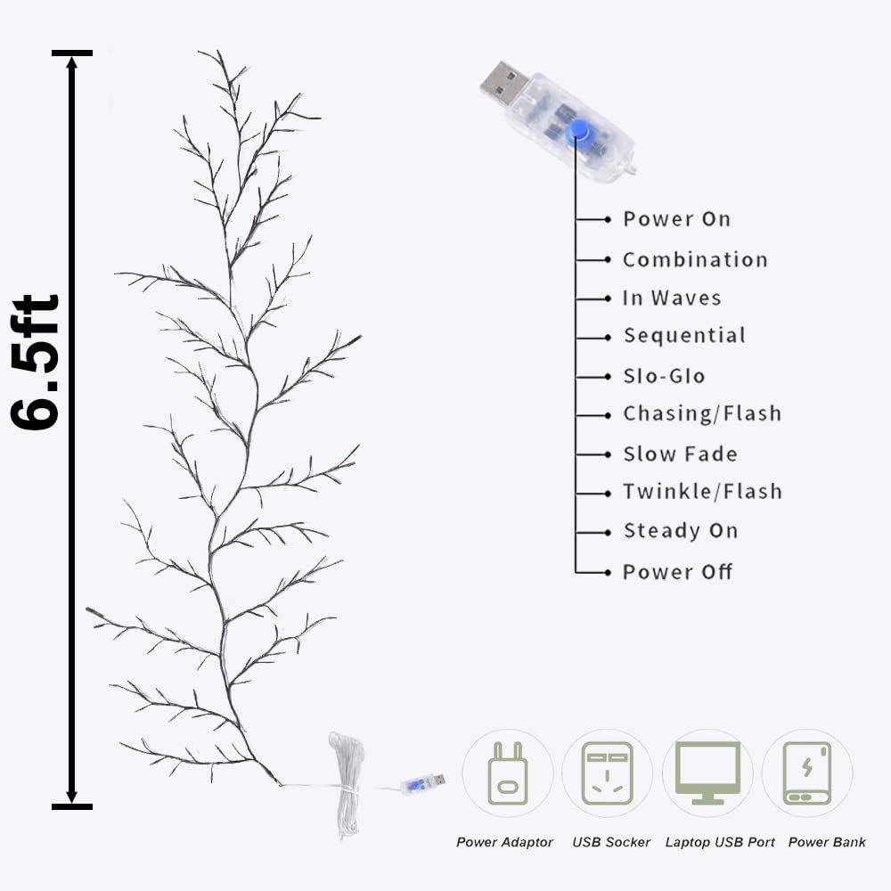 144 luces LED de vid de sauce encantado con control remoto, plantas artificiales, guirnaldas de árboles, decoración de bodas, fiestas, interiores y