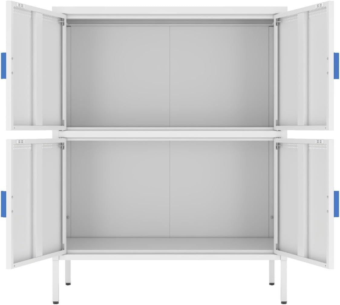 YSJZYBF Armario de almacenamiento de metal con 4 puertas y estantes ajustables, aparador de acero para oficina, garaje, sala de estar, pasillo,
