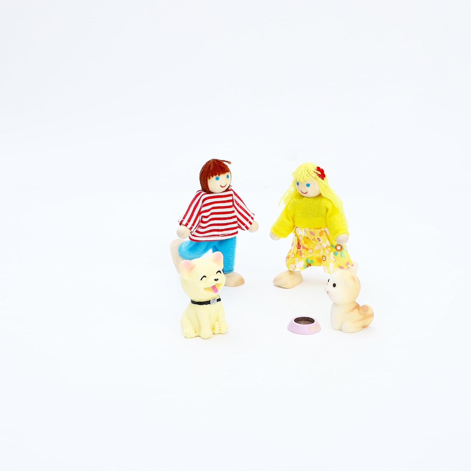 ONEST Juego de 20 piezas de casa de muñecas de madera, mini figuras de personas, juegos de perros y gatos, muñecas de madera, muñecas de madera,