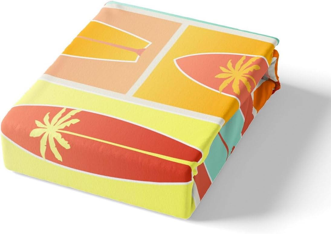 Manfei Juego de funda de edredón de tablas de surf de verano para niños, tamaño matrimonial, juego de ropa de cama de palmeras tropicales de 3