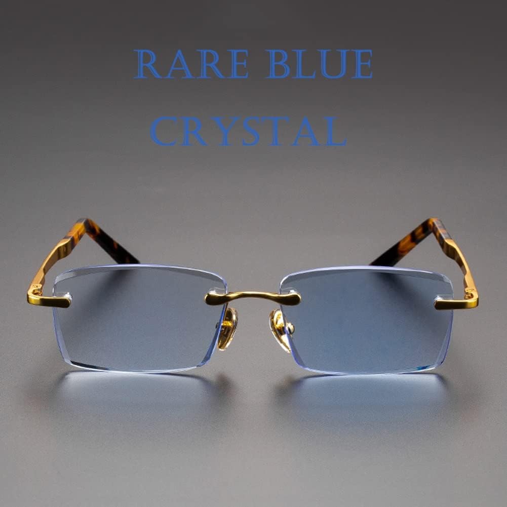 Gafas de lectura con corte de diamante para hombres y mujeres, lectores de cristal sin montura (color  azul, tamaño 2.5+)