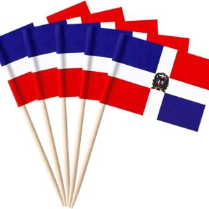 100 banderas dominicanas para palillos de dientes de República Dominicana, mini adornos para cupcakes dominicanos pequeños, banderas, banderines 100 banderas dominicanas para palillos de dientes de República Dominicana, mini adornos para cupcakes dominicanos pequeños, banderas, banderines