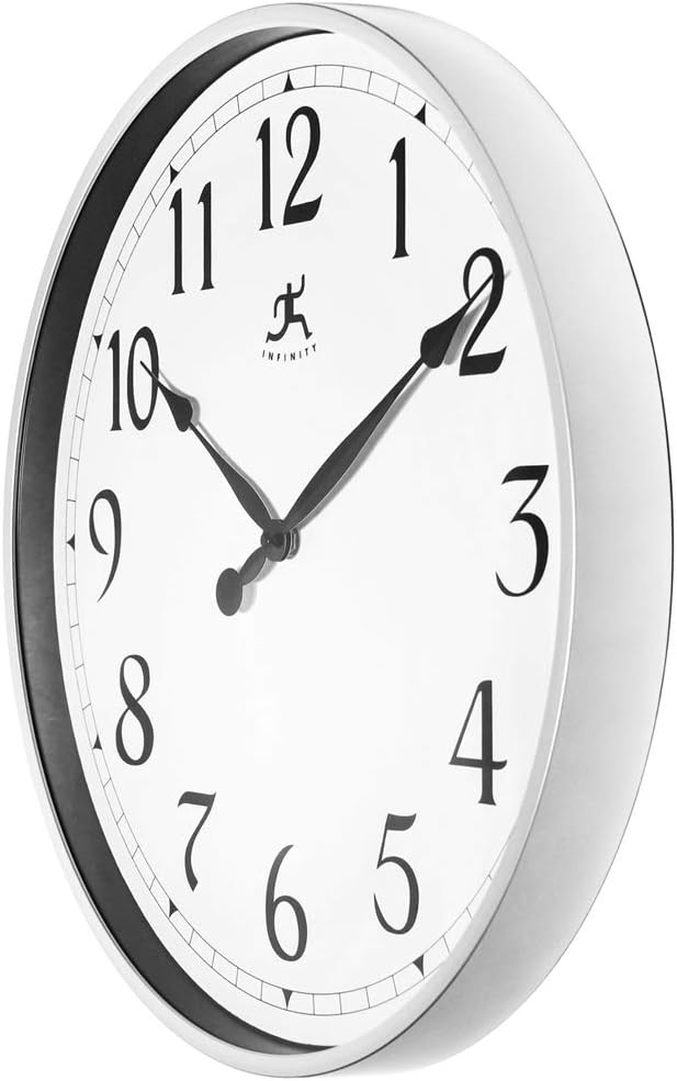 Infinity Instruments – Reloj redondo grande de 18 pulgadas, sin tictac, funciona con pilas, fácil de leer, para oficina, aula, escuela, color