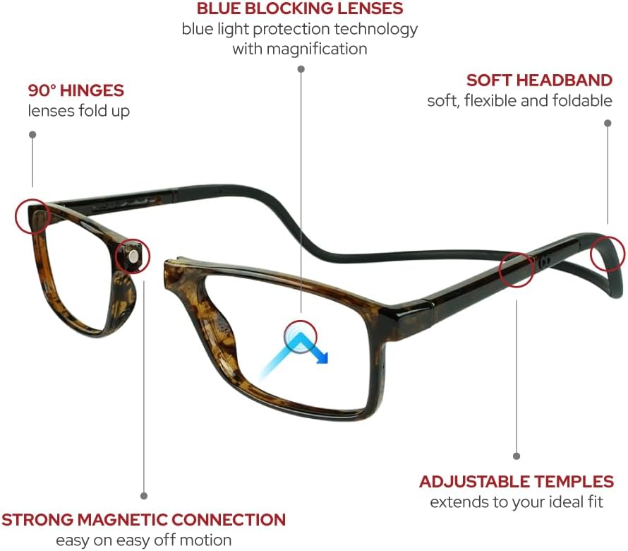 Clic Slastik – Lentes de lectura magnéticos con bloqueo de luz azul, banda plegable suave, lectores de computadora de patillas ajustables, Barat