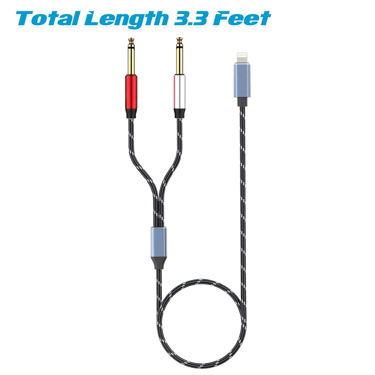 Lightning a Dual 0.250 in 14″ TS Mono Stereo Y-Cable Divisor Lightning a Cable de audio dual de 14 de pulgada compatible con iPhone1211XXSXR87iPad,