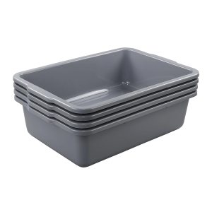 Paquete de 4 cajas de plástico para autobús, grandes cajas de autobús comerciales, 35 L, color gris Paquete de 4 cajas de plástico para autobús, grandes cajas de autobús comerciales, 35 L, color gris