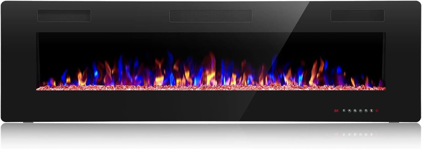 Crzoe Chimenea eléctrica de 36 pulgadas, calentador eléctrico empotrado en la pared y montado en la pared, calentador de chimenea lineal ultrafino