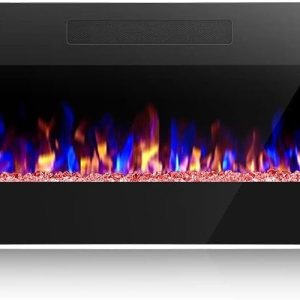 Crzoe Chimenea eléctrica de 36 pulgadas, calentador eléctrico empotrado en la pared y montado en la pared, calentador de chimenea lineal ultrafino Crzoe Chimenea eléctrica de 36 pulgadas, calentador eléctrico empotrado en la pared y montado en la pared, calentador de chimenea lineal ultrafino