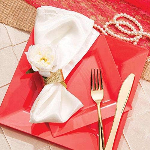 Elegantes platos llanos cuadrados rojos, 9.5 pulgadas (paquete de 10), perfectos para bodas, fiestas de cumpleaños, festivales y más
