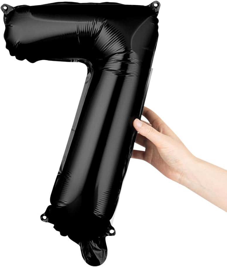 Balloonify – Globo con números de 16 pulgadas, 1 globo de fiesta reutilizable, número “7”, autosellado, globo metálico de aluminio negro, resistente