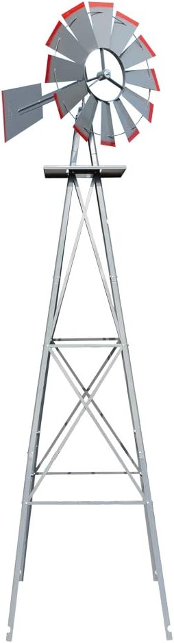 VINGLI Molino de viento ornamental de 8 pies para decoración de jardín, veleta meteorológica, molino de viento de metal resistente con diseño de 4
