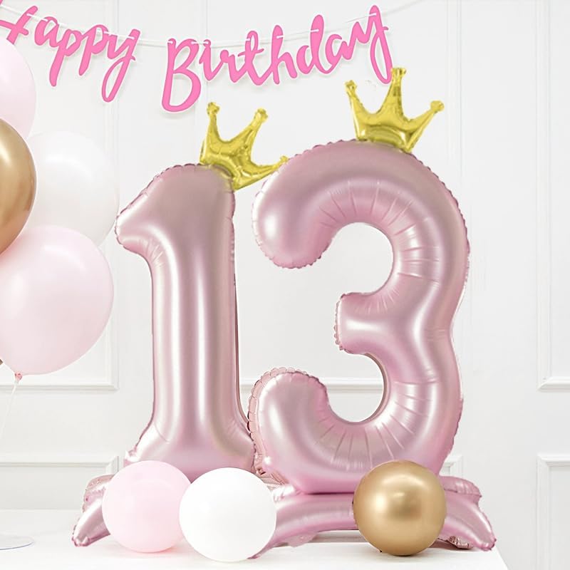 Globos de números rosas de 42 pulgadas del 0 al 9 con corona, globos de papel de aluminio de helio para cumpleaños, fiesta de aniversario de boda,