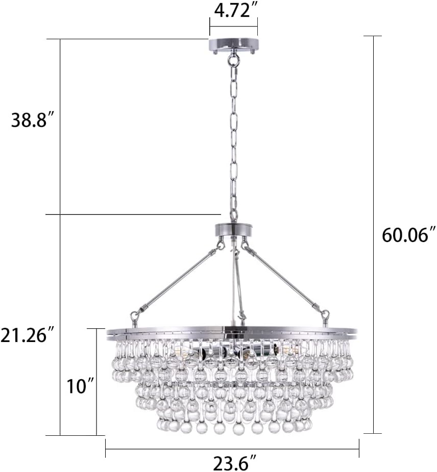 TOCHIC Candelabro de cristal cromado de 24 pulgadas, lámparas modernas para colgar en el techo, iluminación colgante de cristal para comedor, isla