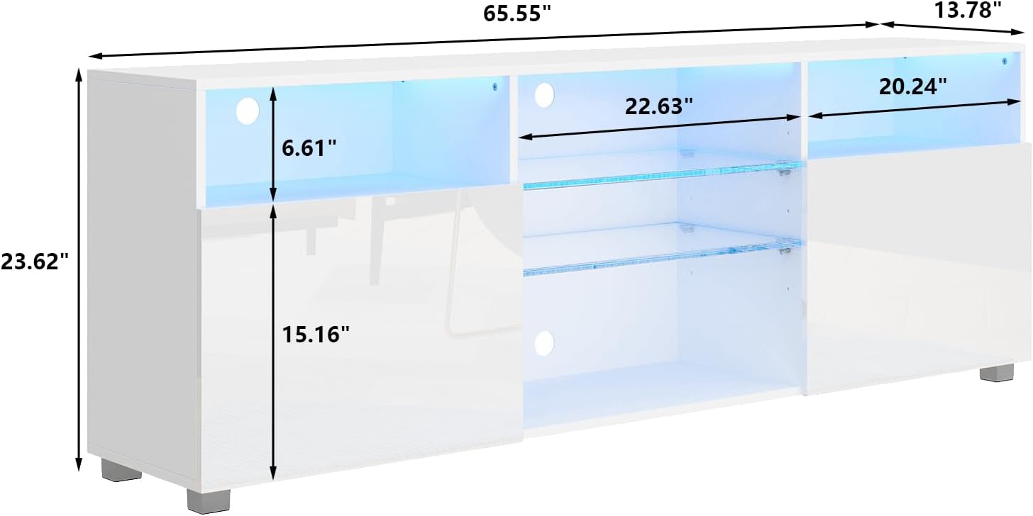St.Mandyu Soporte de TV LED para TV de 6575 pulgadas, moderno centro de mesa de televisión con cajón y luces LED, centro de entretenimiento de alto