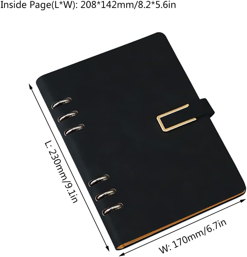 Carpeta A5 de piel sintética, 100 hojas, papel de dawling, recargable, agenda personal, carpeta de presupuesto con hebilla de metal