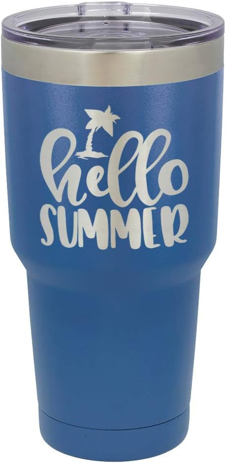 Hello – Vaso grabado de 30 oz con tapa a prueba de derrames y pajita de acero inoxidable taza de viaje, compara con Yeti Rambler