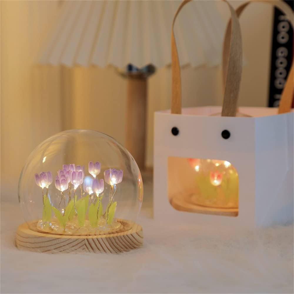 gors Lámpara de noche de tulipanes hecha a mano con pegamento, lámpara de noche LED, lámpara de mesa, lámpara de escritorio, decoración del