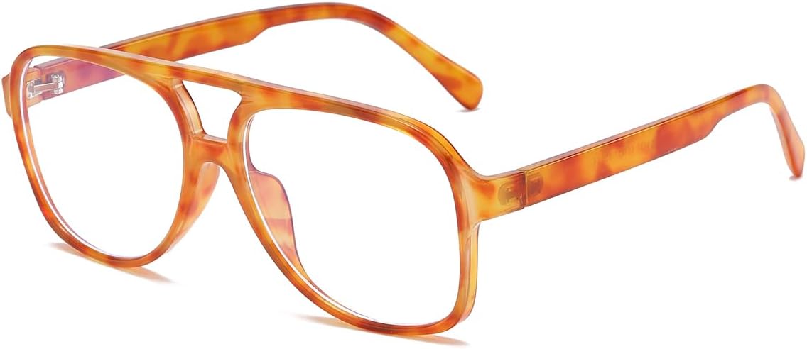 JOVAKIT Gafas de aviador con luz azul para mujeres y hombres, moda retro de los años 70, marco de aviador, gafas de ojo para computadora, antifatiga