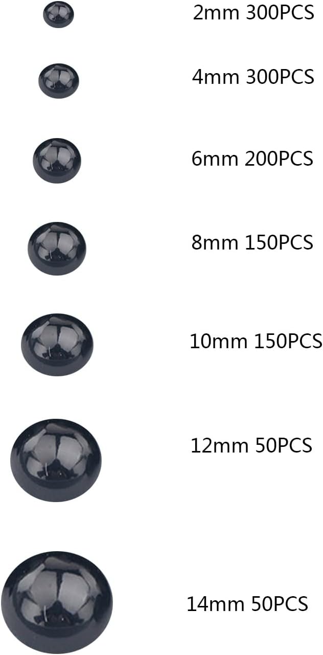 1200 gemas de perlas negras con parte trasera plana, tamaño mixto de 246810120.551 in, cuentas de perlas semicirculares para manualidades, medias