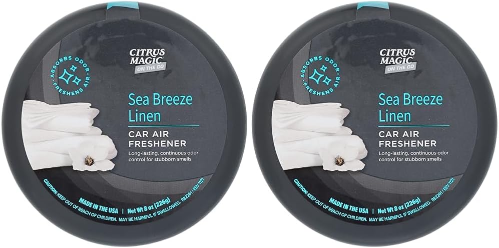 Citrus Magic On The Go – Ambientador sólido absorbente de olores, Sea Breeze Linen, 8 onzas, paquete de 2