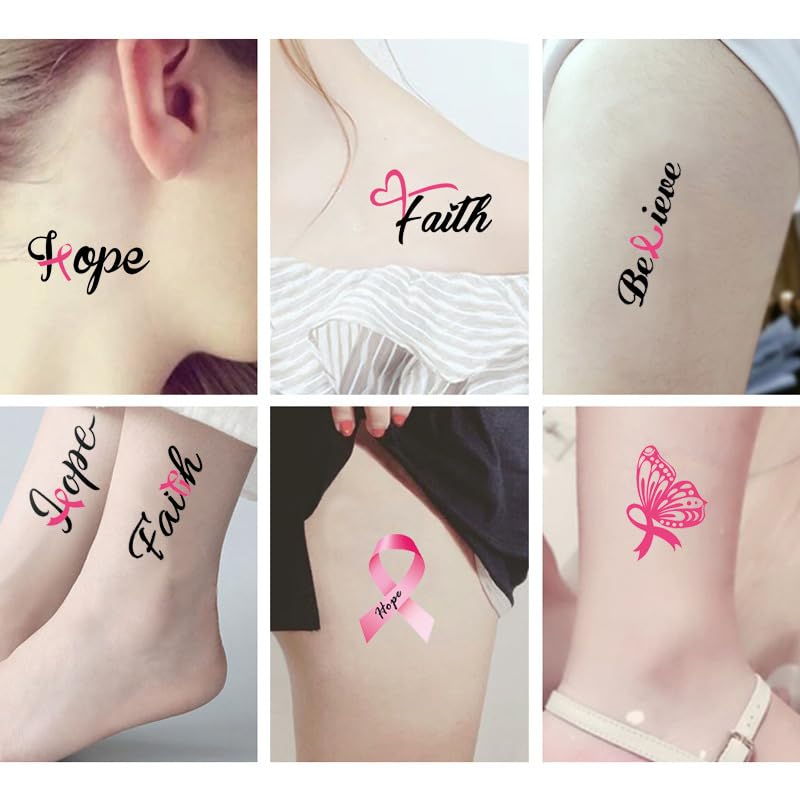 Tatuajes temporales de concientización sobre el cáncer de mama, pegatinas de tatuajes de cinta rosa, pegatinas de cáncer de mama, cinta impermeable,