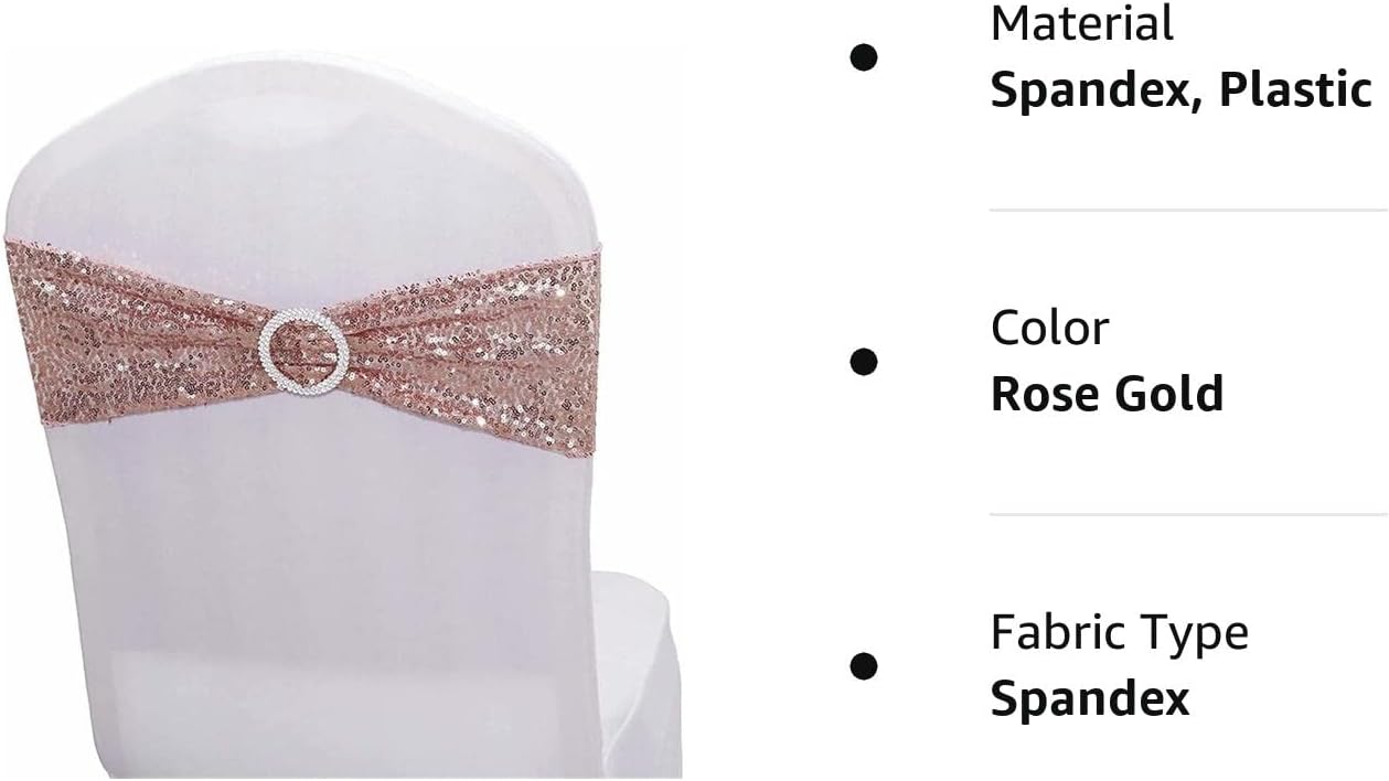 Fajas de lentejuelas para sillas de elastano, paquete de 6 bandas elásticas de lentejuelas con hebilla para bodas, banquetes, cumpleaños,