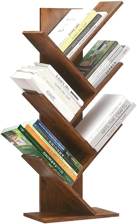 Somdot Estantería de madera de 6 niveles para CD, películas y libros, diseño retro con estantes organizadores para dormitorio, sala de estar y