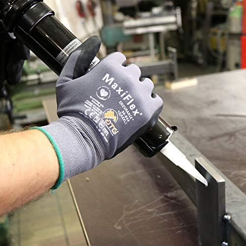 MaxiFlex 34-874 – Guantes de nailon y licra de punto sin costuras con agarre de microespuma recubierta de nitrilo en la palma y los dedos (12, S)