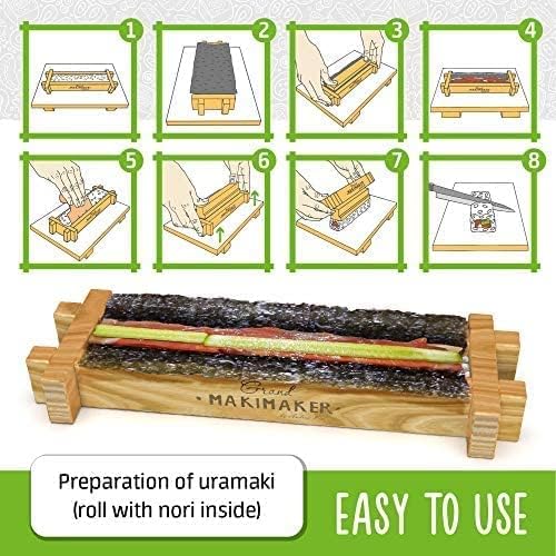 Kit de fabricación de sushi y maki, kit de fabricación de sushi de bricolaje que incluye molde Maki de bambú y esparcidor de arroz, rodillo de sushi
