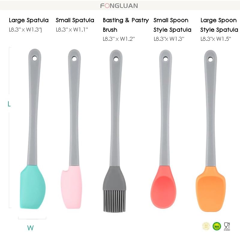 Juego de 5 mini espátulas de silicona, resistentes al calor y antiadherentes, utensilios de cocina aptos para lavavajillas para cocinar, hornear,
