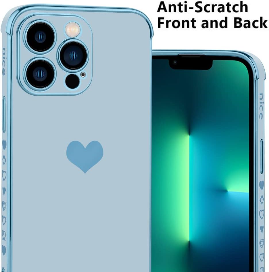 KANGHAR Funda para iPhone 13 Pro Max para mujeres y niñas, borde chapado en forma de corazón de amor, suave TPU con 4 esquinas, protección a prueba