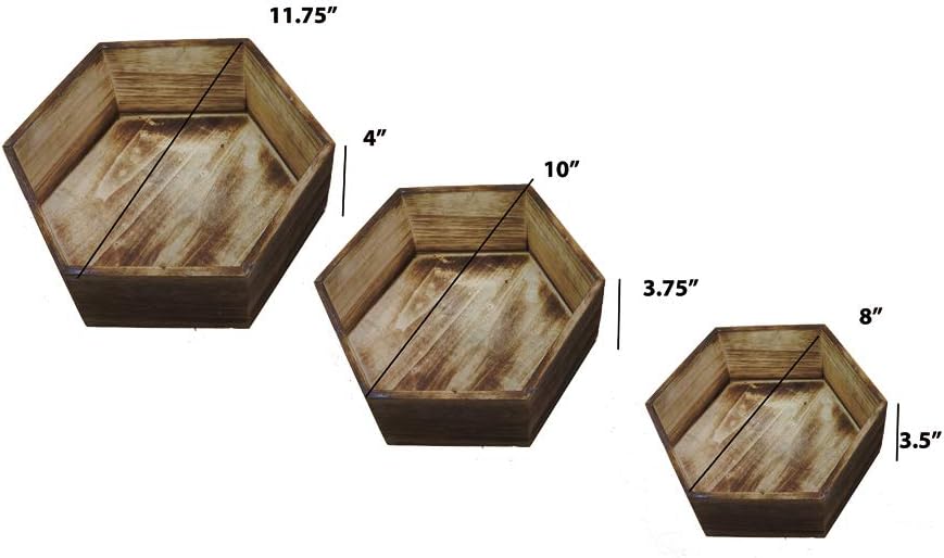 Admired By Nature – Juego de 3 cajas de madera color marrón de 11.8 pulgadas ABN5E100-NTRL – Recipiente hexagonal