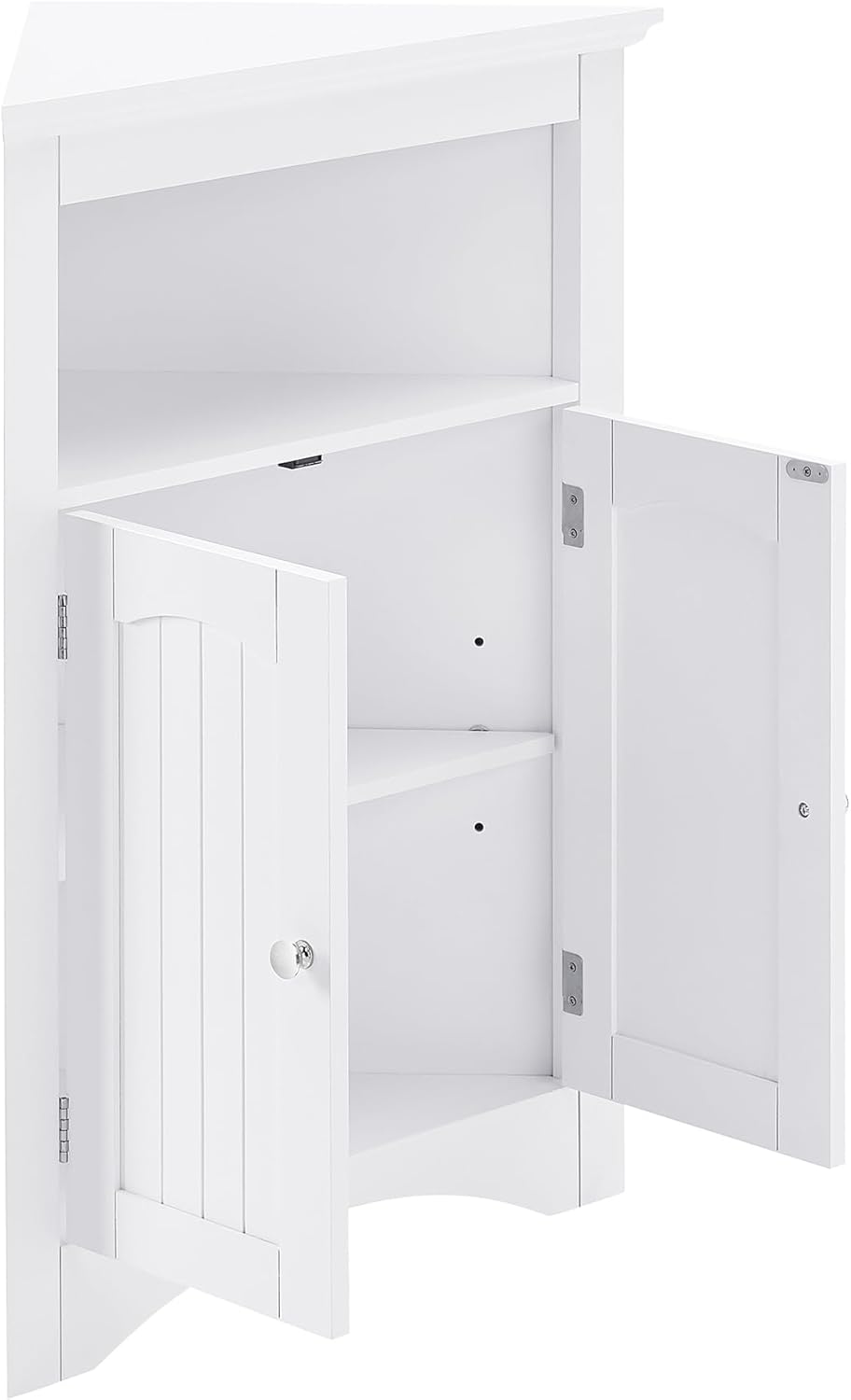 Bellemave Armario esquinero de piso de baño con puertas y estantes abiertos, gabinete de almacenamiento triangular para baño, cocina, sala de estar