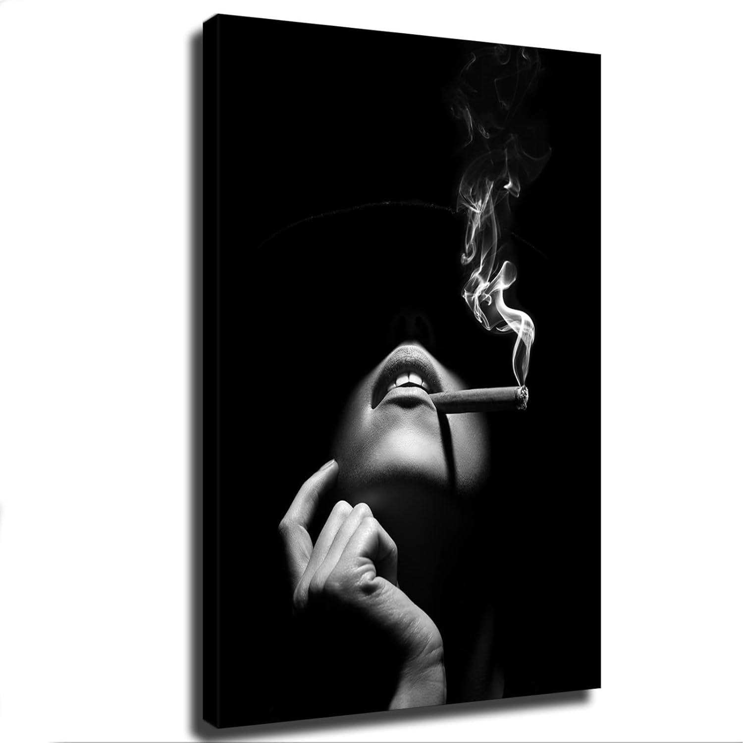 Póster artístico en blanco y negro de mujer fumando un cigarro, lienzo impreso para pared, arte moderno para el aula, cocina, hombre y mujer, regalo