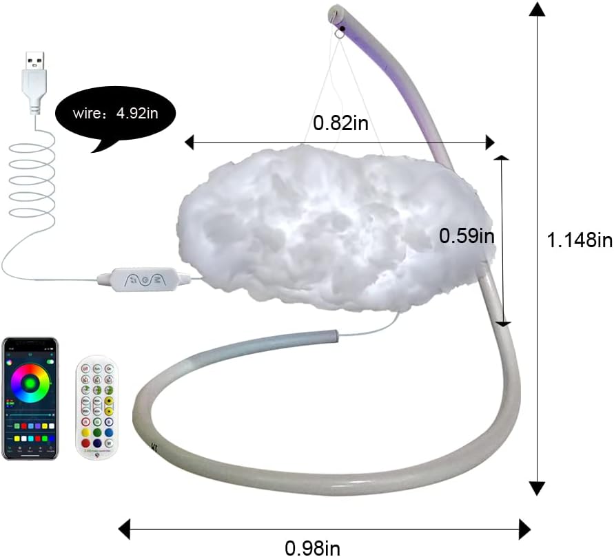 Lámpara de mesa con luz de nube pequeña 3D, kit de luz nocturna, sincronización de música, tira de luces cambiantes, multicolor, aplicación remota