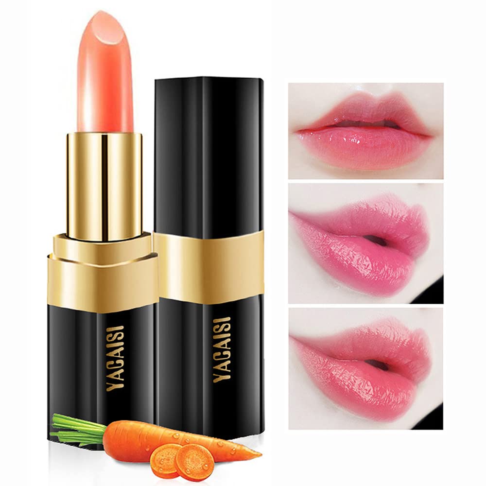 Yeweian Lápiz labial que cambia de color zanahoria, brillo labial hidratante natural, bálsamo labial coreano, cuidado de labios de larga duración,