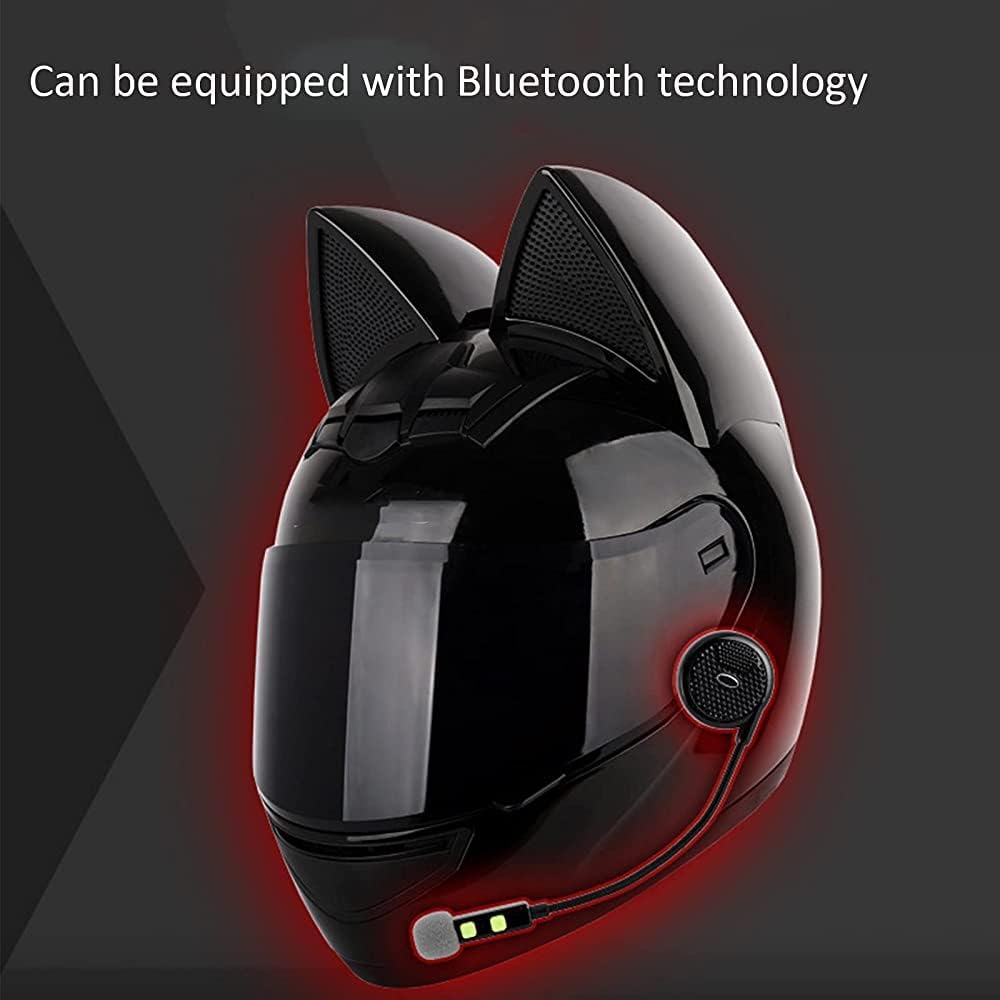 Casco de motocicleta de cara completa para mujer, con orejas de gato, cascos con Bluetooth, casco modular ligero con certificación DOTECE para