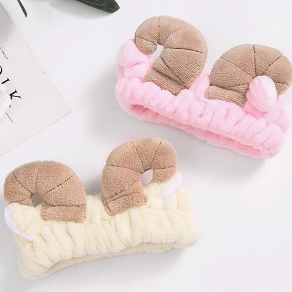 STOBOK Diadema de cuerno de maquillaje de dibujos animados elástica lavado cara banda de pelo cosmético ducha felpa accesorios para el cabello