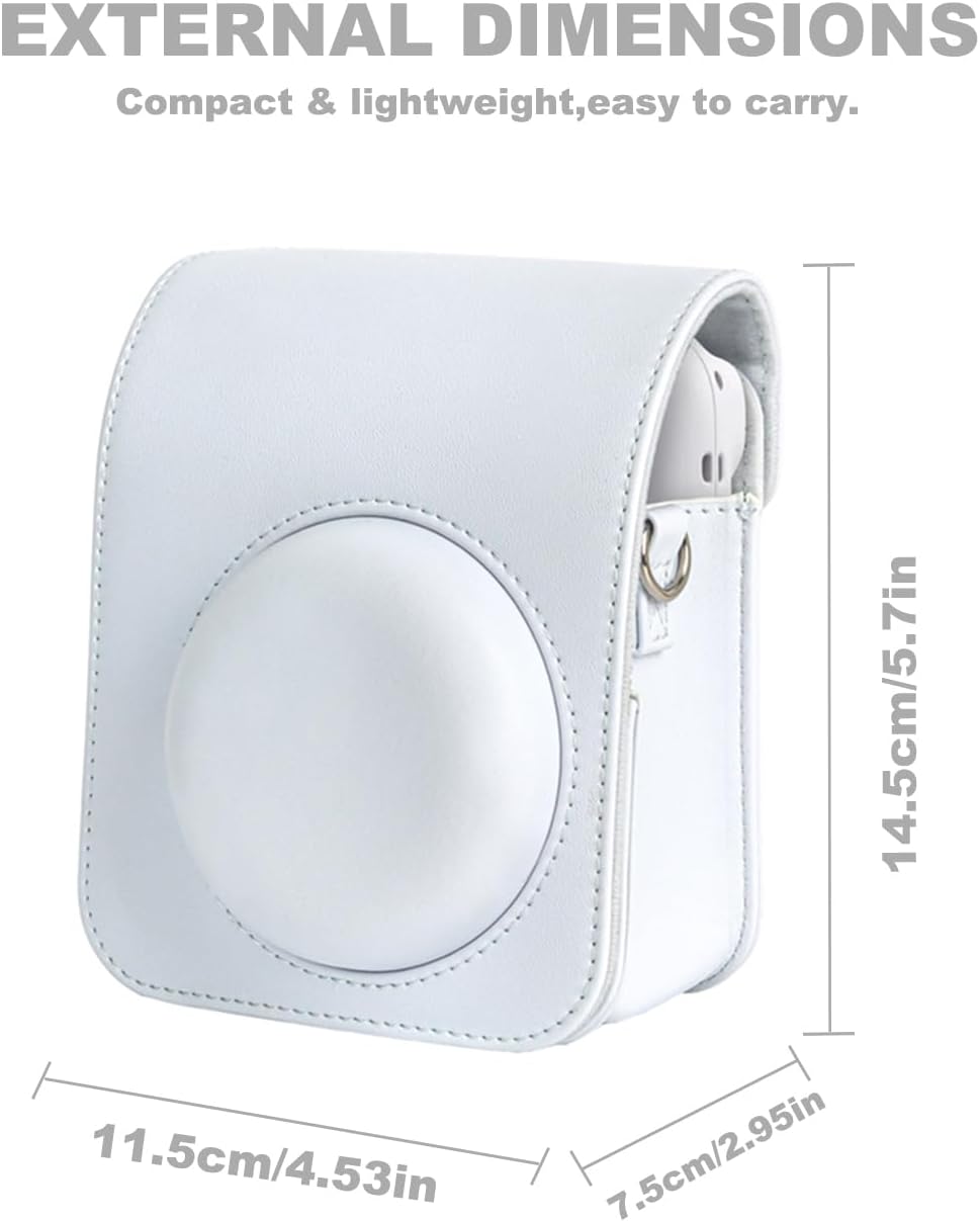 Funda para cámara instantánea Fuji Instax Mini 12 con correa de hombro ajustablemarco de fotos, calcomanía de dibujos animados (blanco arcilla)