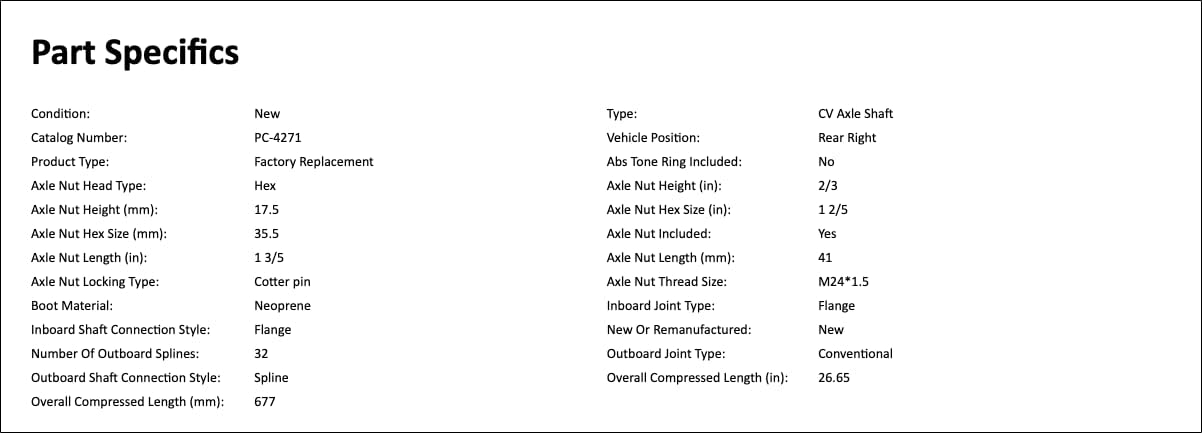 Eje trasero derecholado del pasajero CV del eje compatible con Infiniti G37 Coupé 2010 2011 2012 2013