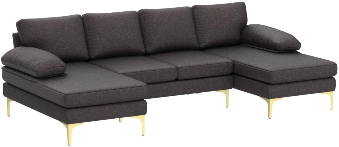 Olela Sofá modular en forma de U, moderno sofá modular de tela de chenilla grande, sofá extra ancho con diván y patas doradas para sala de estar